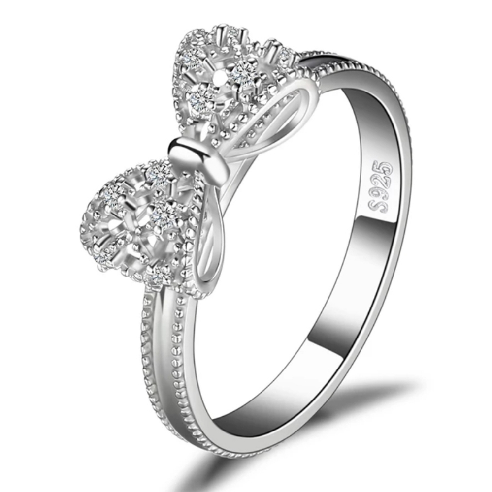 925 Sterling Silver Bow Tie Knot Stackable Zirconi